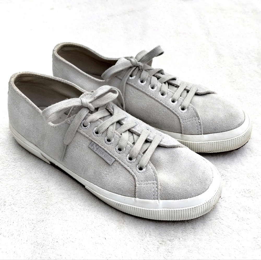 Superga Women's Light Grey Leather Suede Lace Up Sneakers Size 8 Low Top Gray